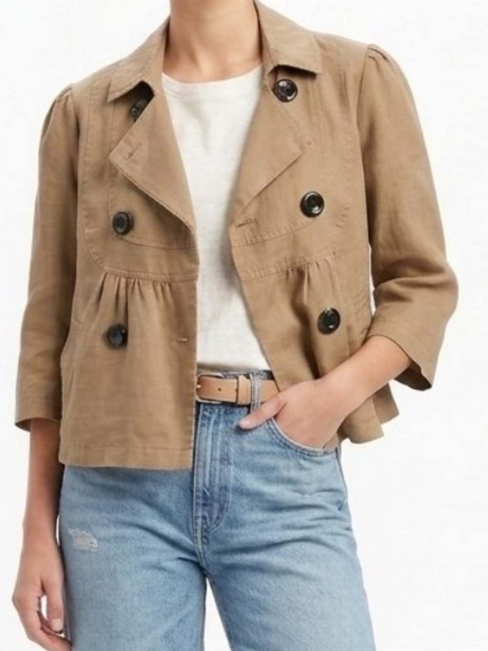 Mossimo Brown Linen Double-breasted Jacket